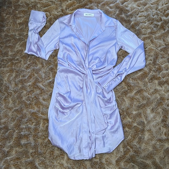 Rivir Lavender Satin Tie-Front Dress size M - Picture 7 of 11